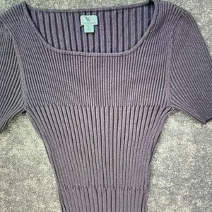 Worthington Ribbed Scoop-Neck Short Sleeve Sweater in Mauve